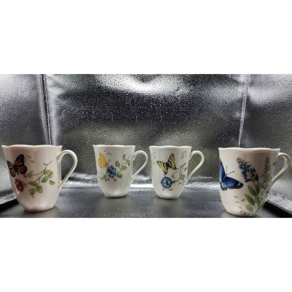 Lenox Butterfly Meadow Scalloped Edge Coffee/Tea Mugs/Cups (Set of 4 )